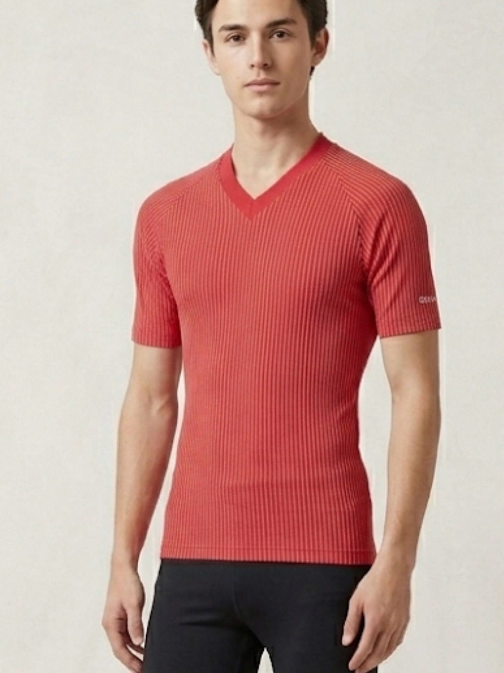 Men's Ribbed V-Neck Short-Sleeve Sweater - Red